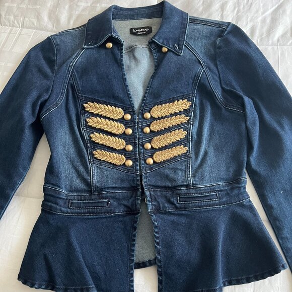 Denim military jacket by Bebe, sz small - Picture 2 of 6